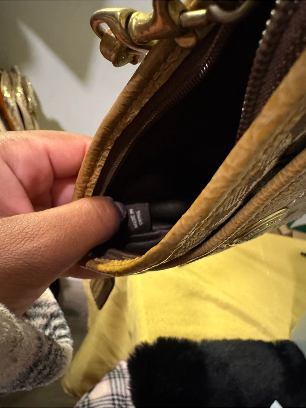 Coach Signature Mini Wristlet in Brown and Tan